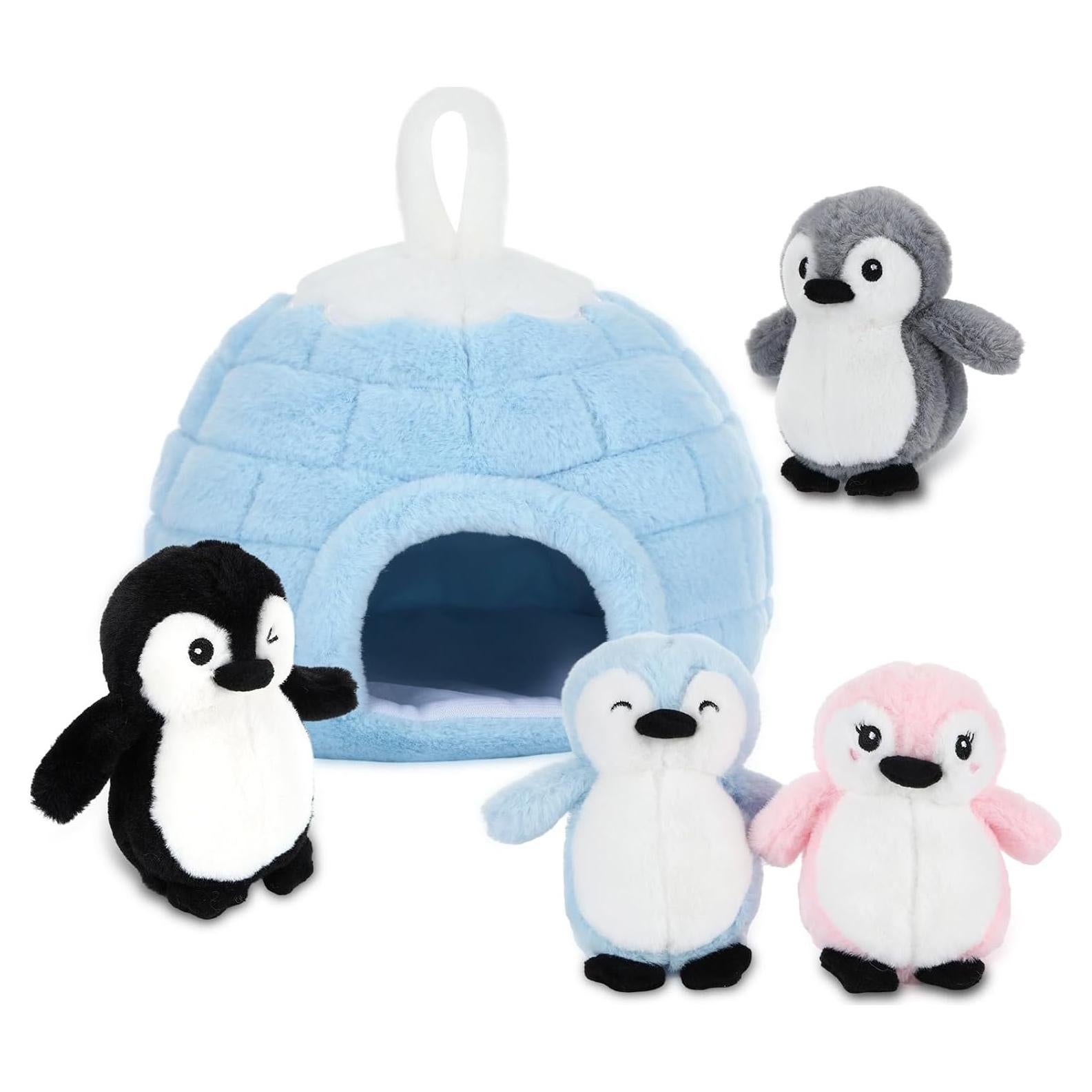 Juego de 5 Peluches de Pingüino con Igloo LaRandom