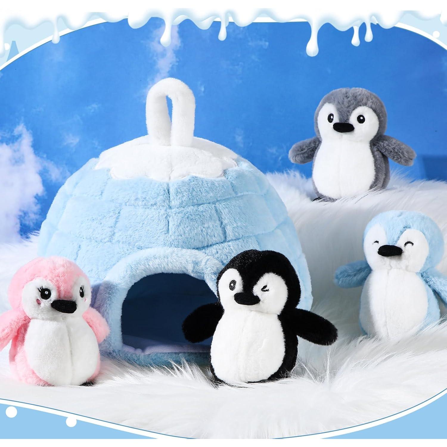 Juego de 5 Peluches de Pingüino con Igloo LaRandom