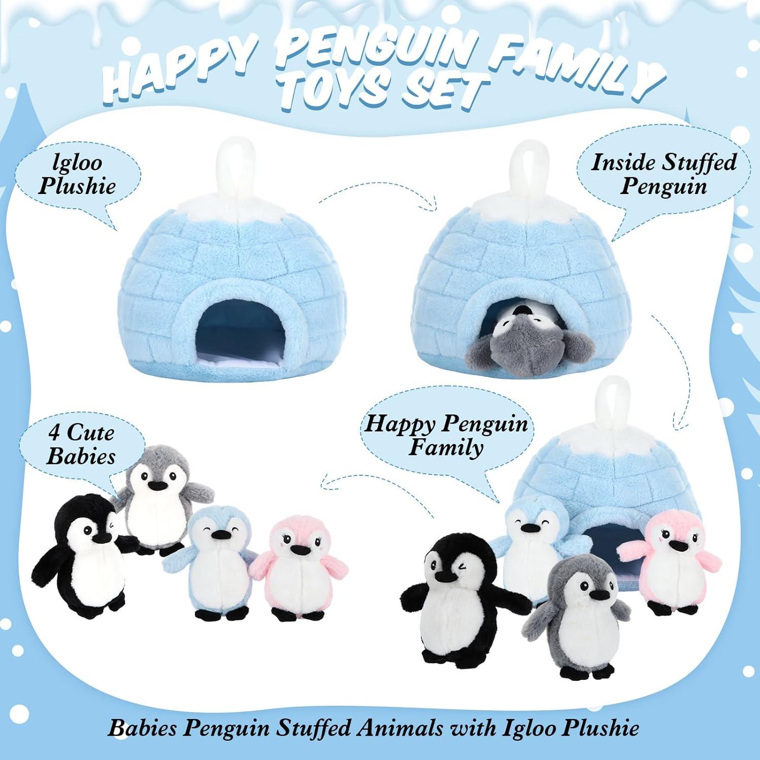 Juego de 5 Peluches de Pingüino con Igloo LaRandom