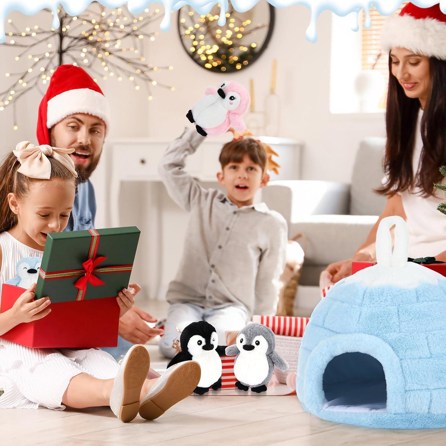 Juego de 5 Peluches de Pingüino con Igloo LaRandom