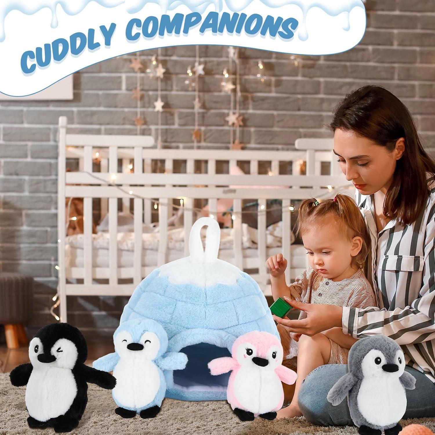 Juego de 5 Peluches de Pingüino con Igloo LaRandom