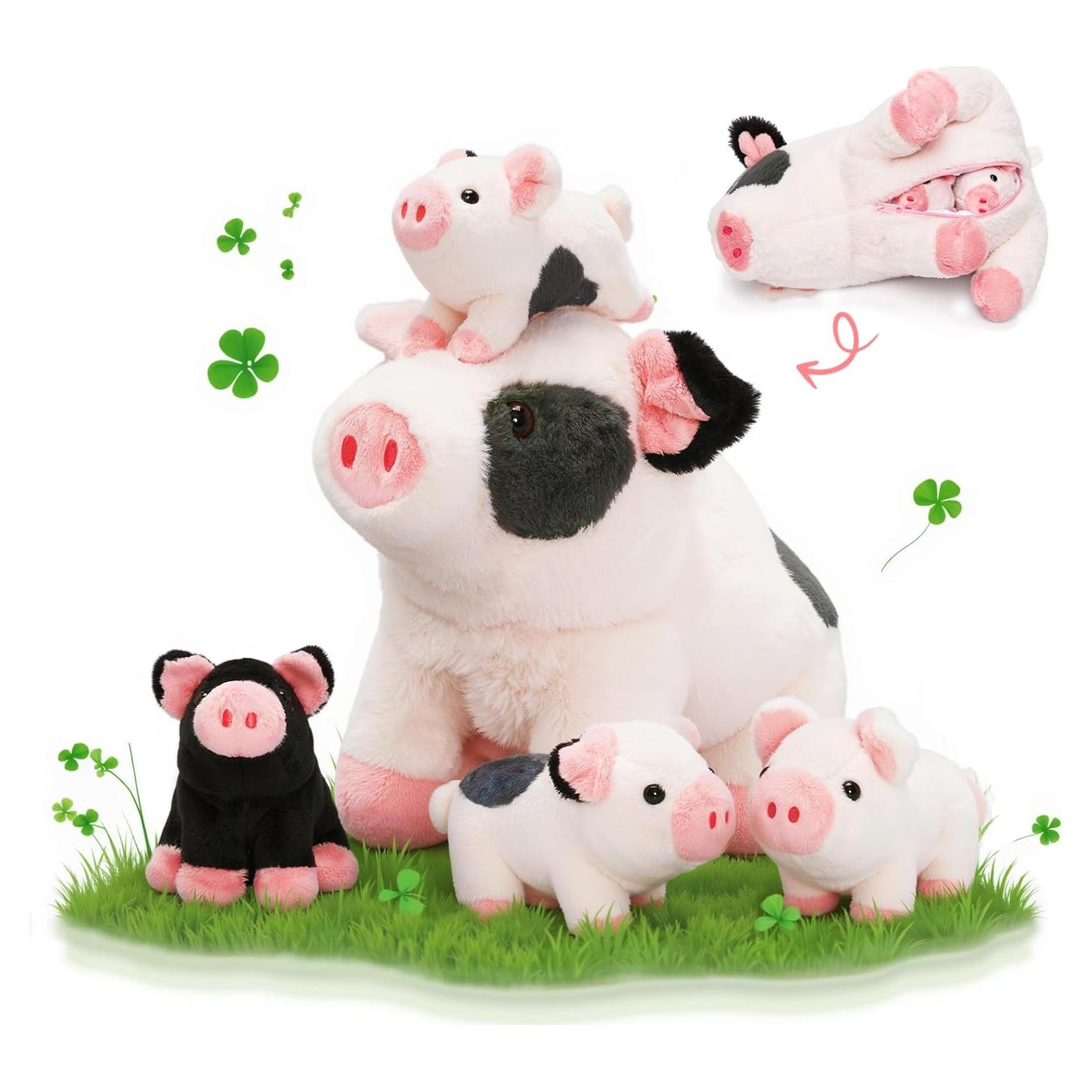 OUOZZZ Cerdo de Peluche con 4 Bebés Ocultos 38 cm