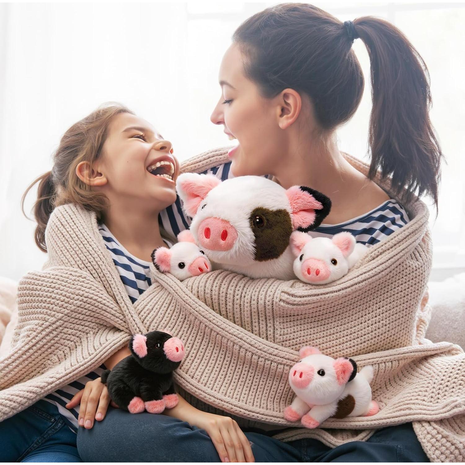 OUOZZZ Cerdo de Peluche con 4 Bebés Ocultos 38 cm