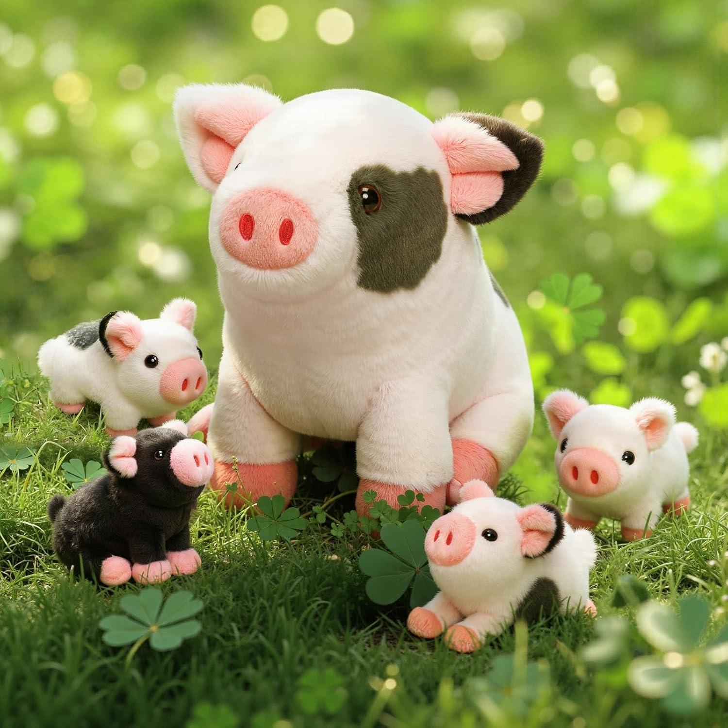 OUOZZZ Cerdo de Peluche con 4 Bebés Ocultos 38 cm