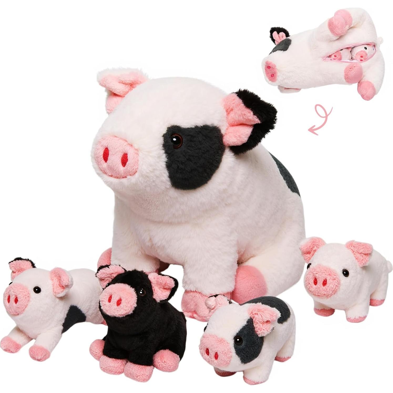 OUOZZZ Cerdo de Peluche con 4 Bebés Ocultos 38 cm