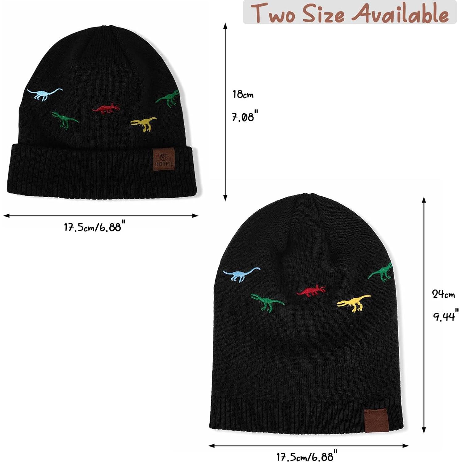 Gorro Beanie Térmico Bordado de Dinosaurio para Bebé 6-24 Meses