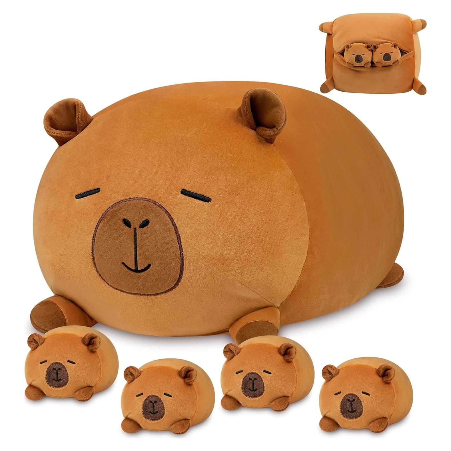 Peluche Capibara YIIQUWEN con 4 Bebés Suaves 37.5x32.5 cm