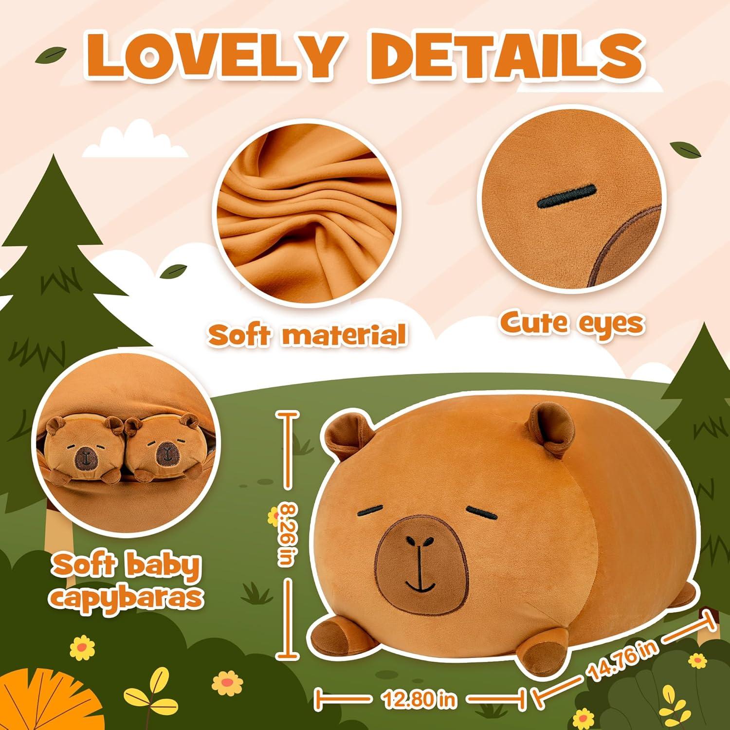 Peluche Capibara YIIQUWEN con 4 Bebés Suaves 37.5x32.5 cm