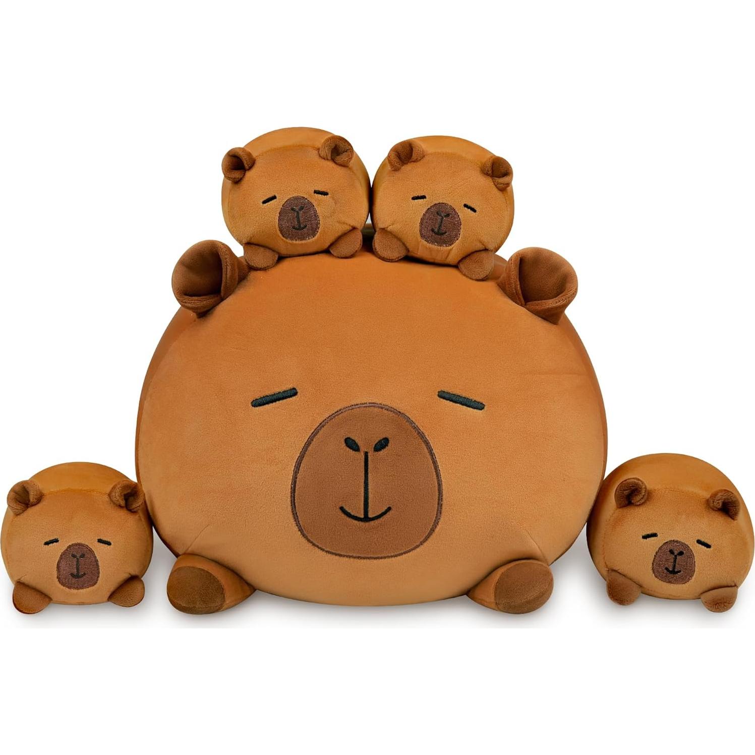 Peluche Capibara YIIQUWEN con 4 Bebés Suaves 37.5x32.5 cm