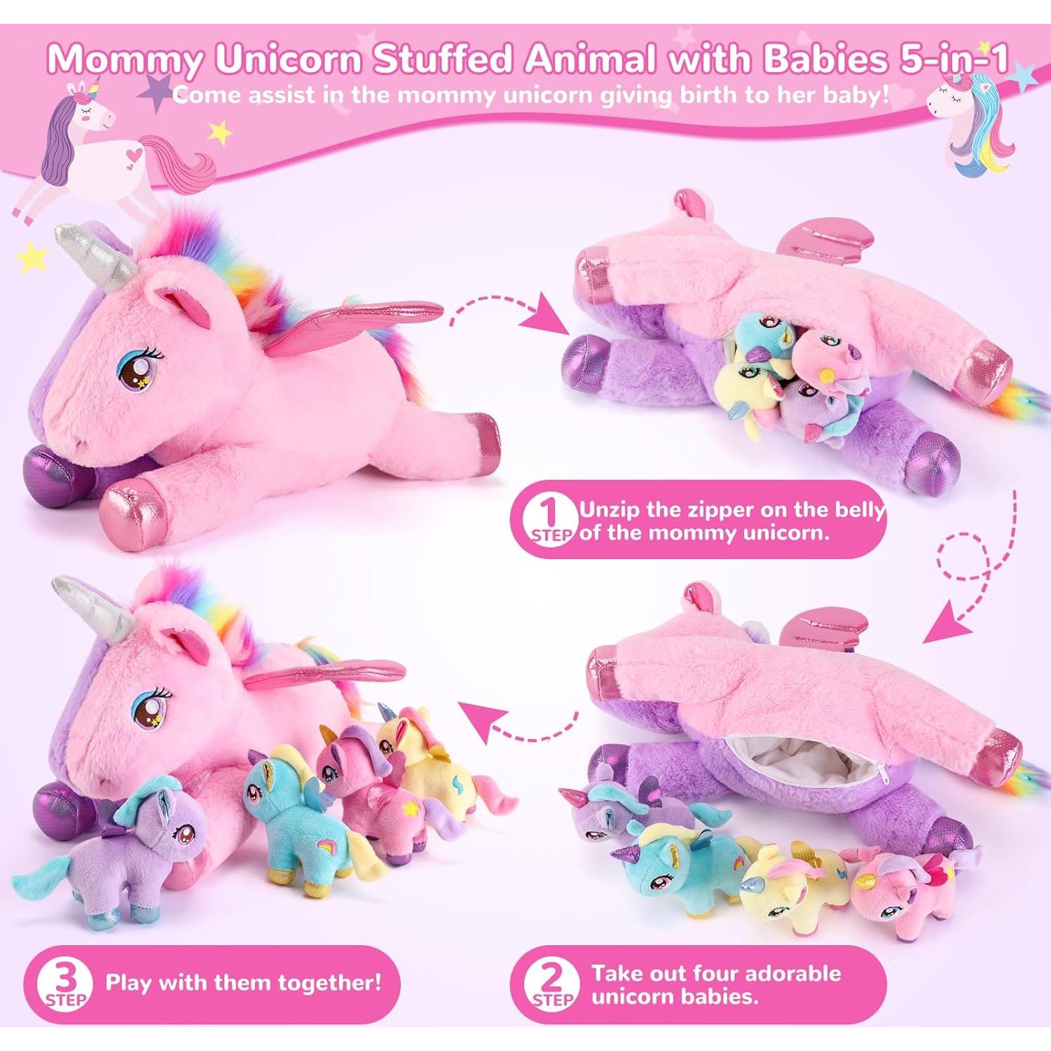 5 Piezas de Peluche Unicornio Gnomantic - Mamá y Bebés