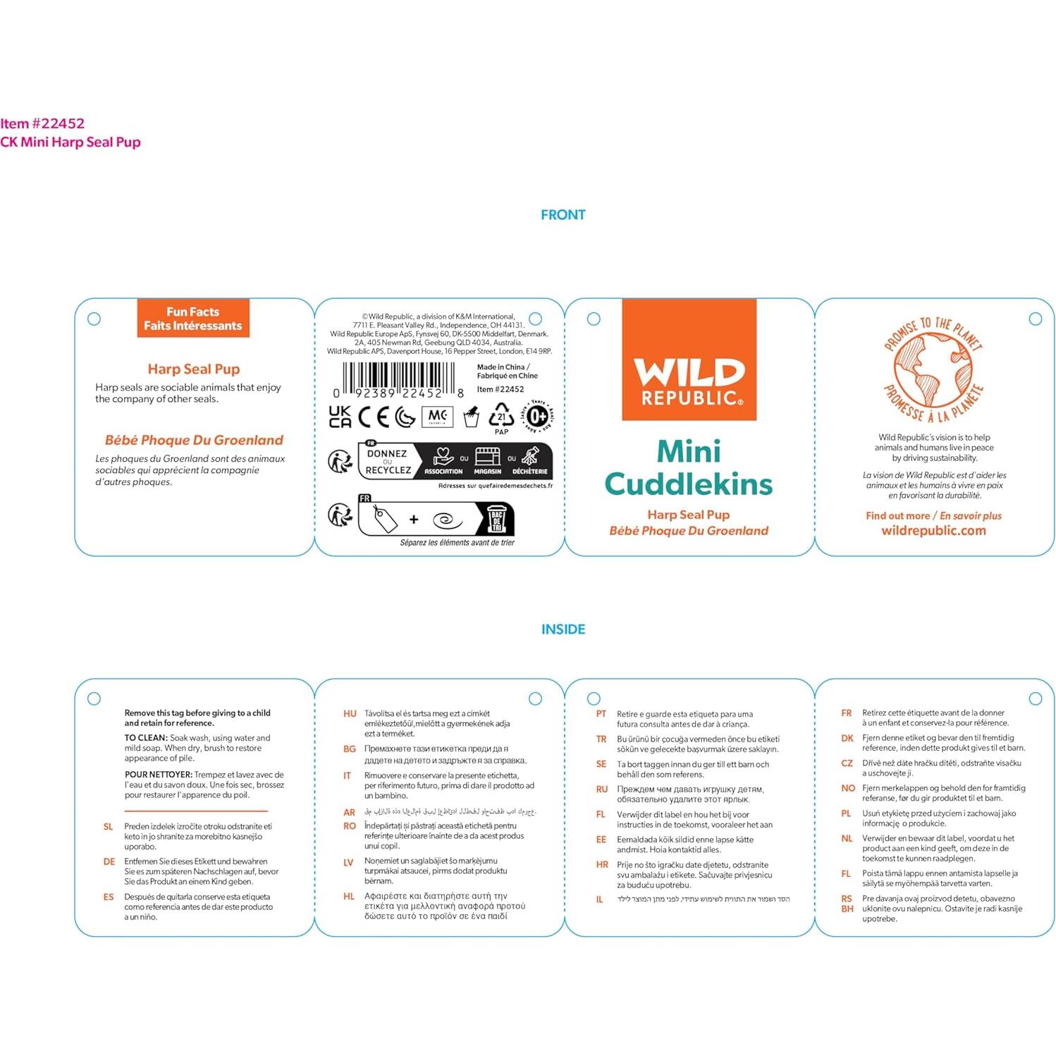 Peluche cría de foca arpa Wild Republic 20 cm blanco