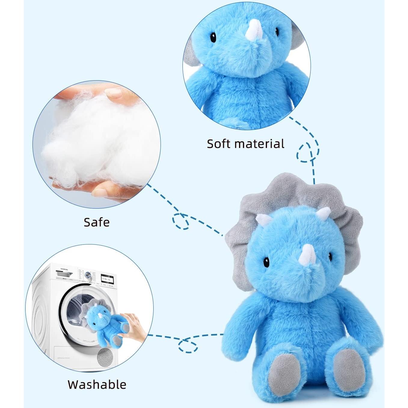 Juguete de Peluche Triceratops Azul VANLINNY 22.86 cm Suave