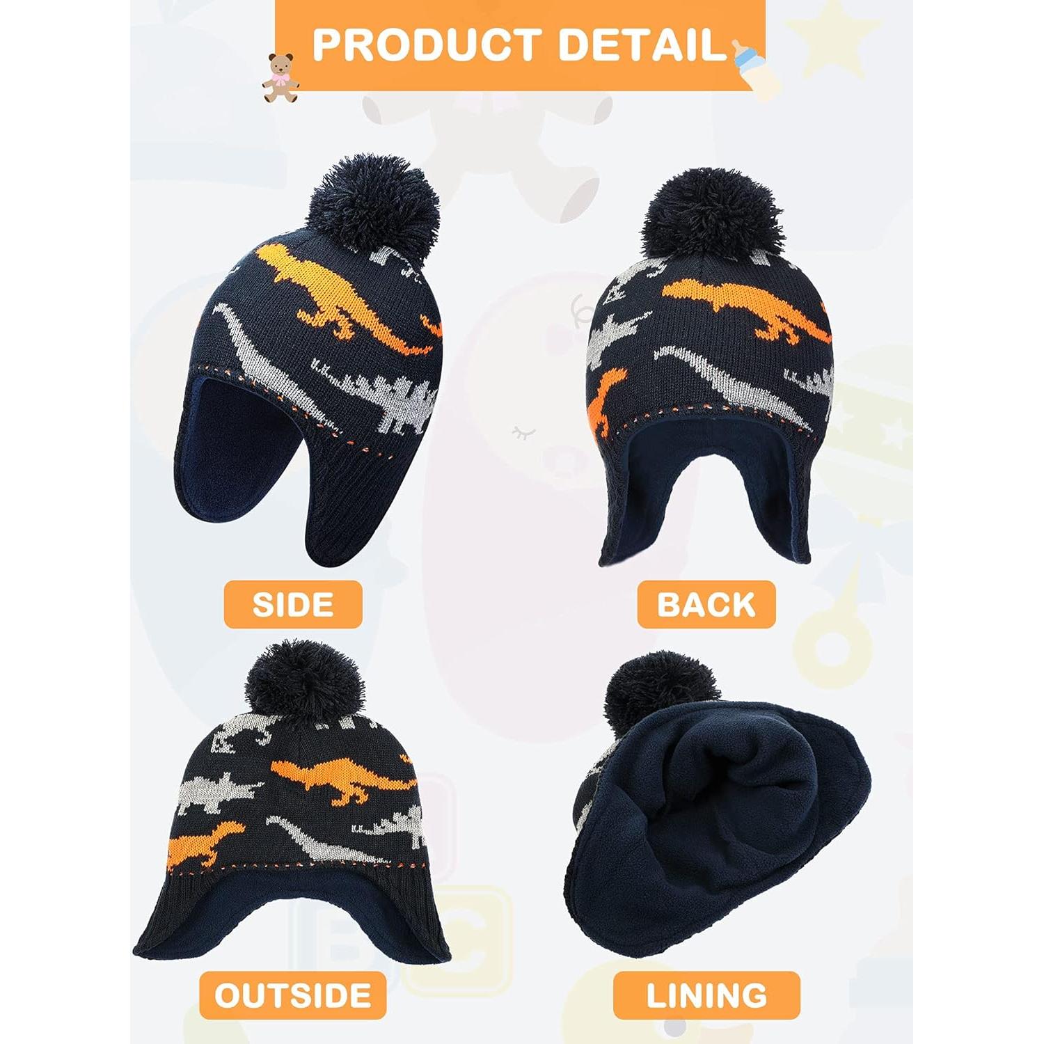 Conjunto Gorro y Guantes Invierno Bebés Dinosaurios - Negro