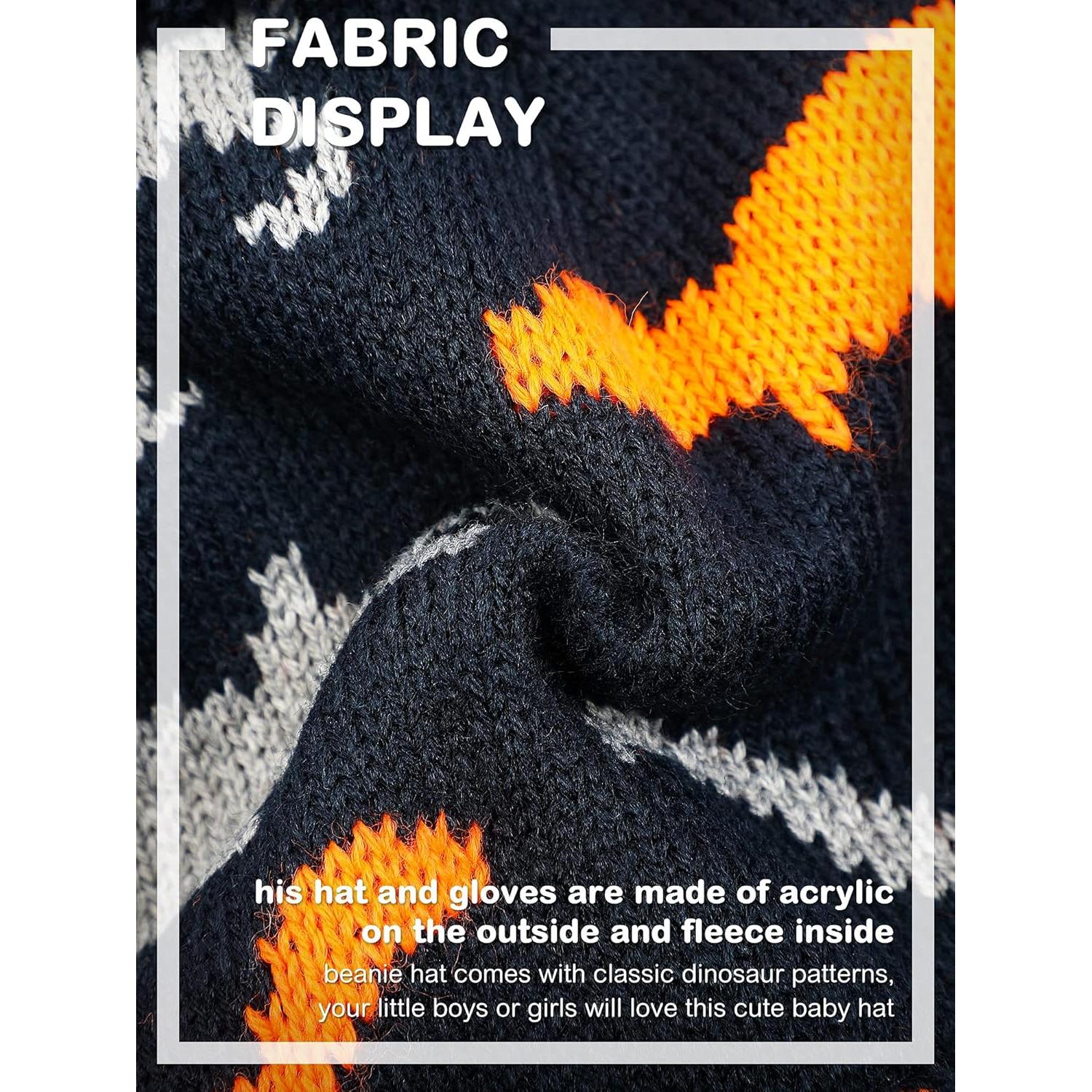 Conjunto Gorro y Guantes Invierno Bebés Dinosaurios - Negro