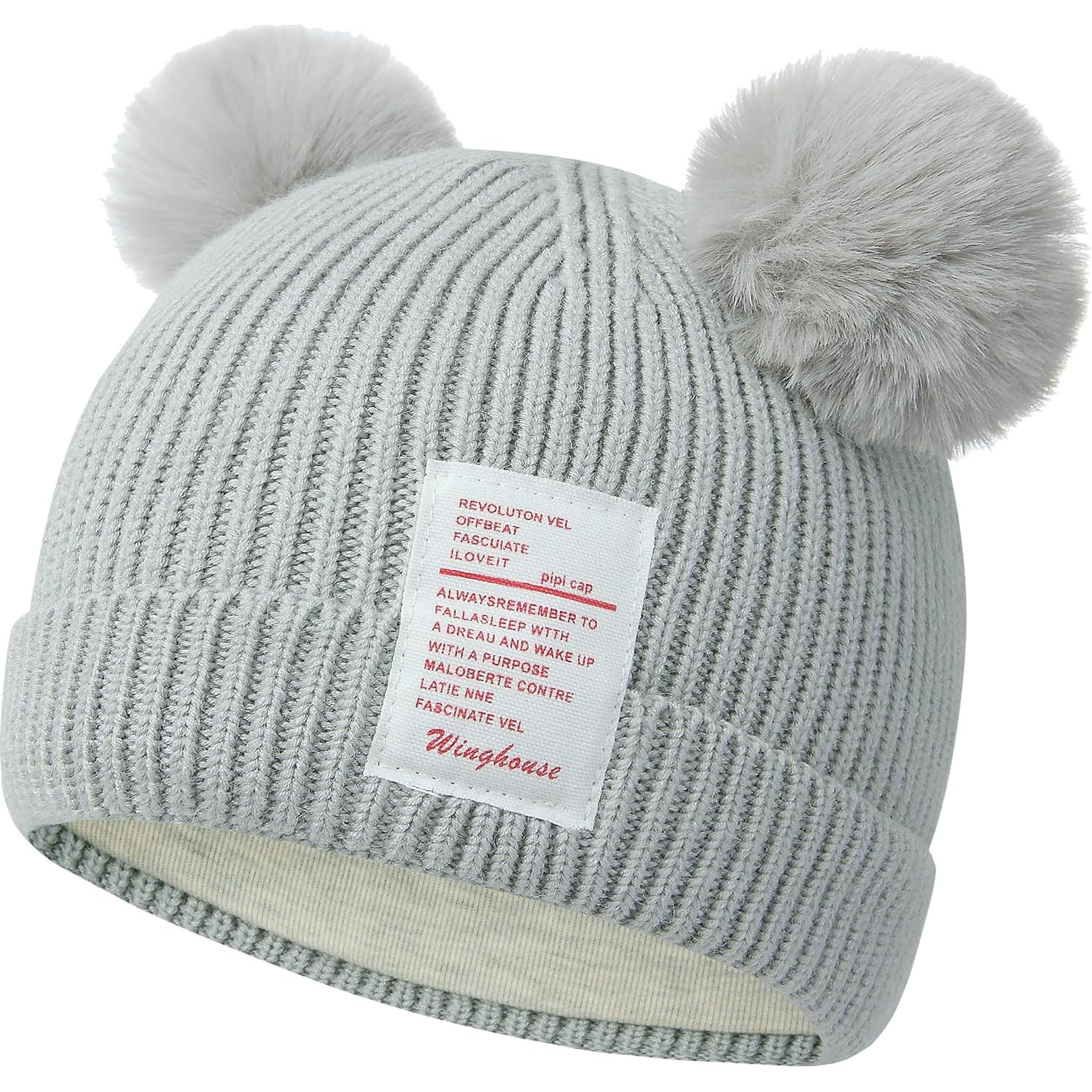 Gorro de Invierno para Bebés Gris Acogedor con Pom Pom