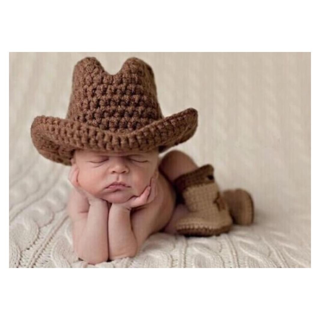 Conjunto Fotográfico Bebé Sombrero Vaquero y Zapatos Marrón Claro