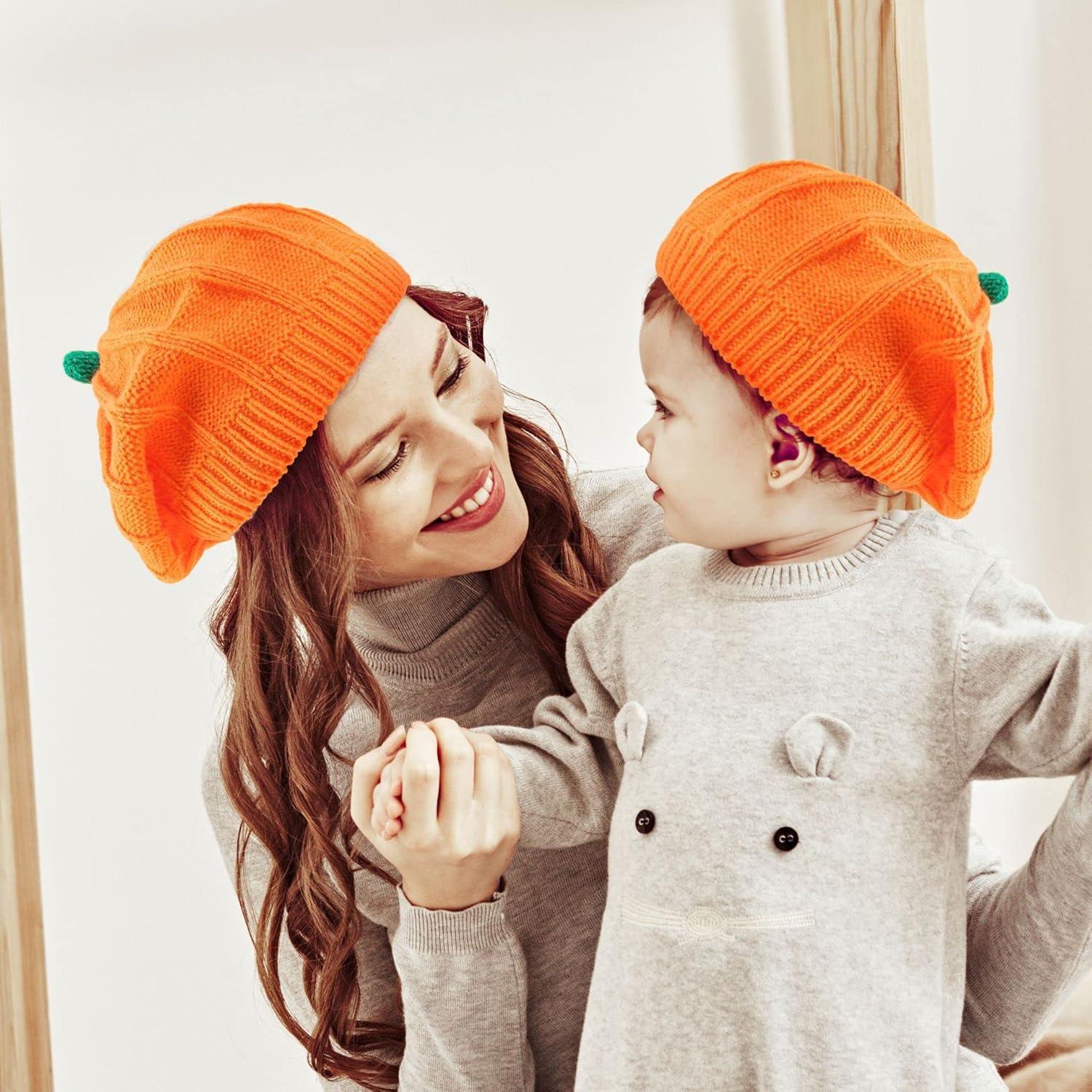 Gorro Beanie Calabaza Halloween Padre-Hijo Naranja Suave