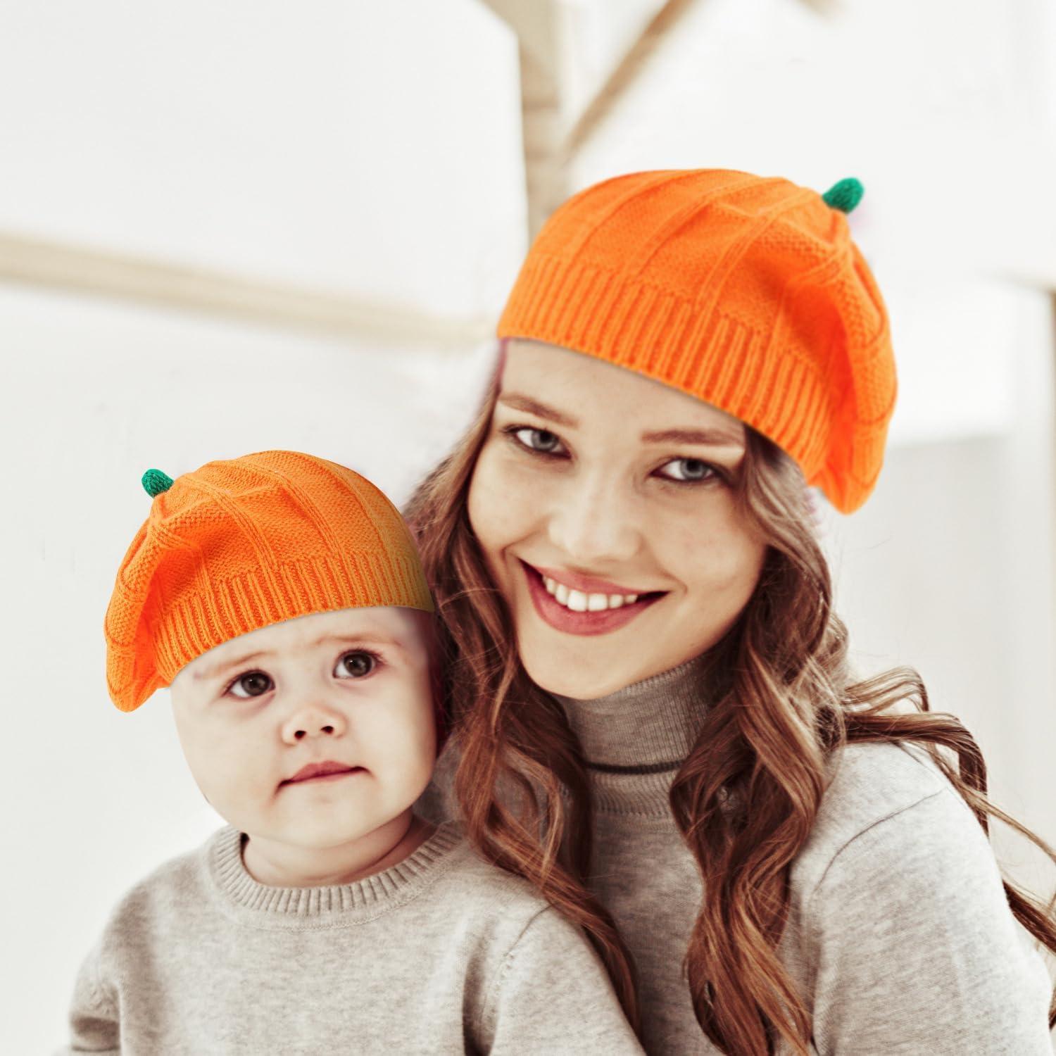 Gorro Beanie Calabaza Halloween Padre-Hijo Naranja Suave