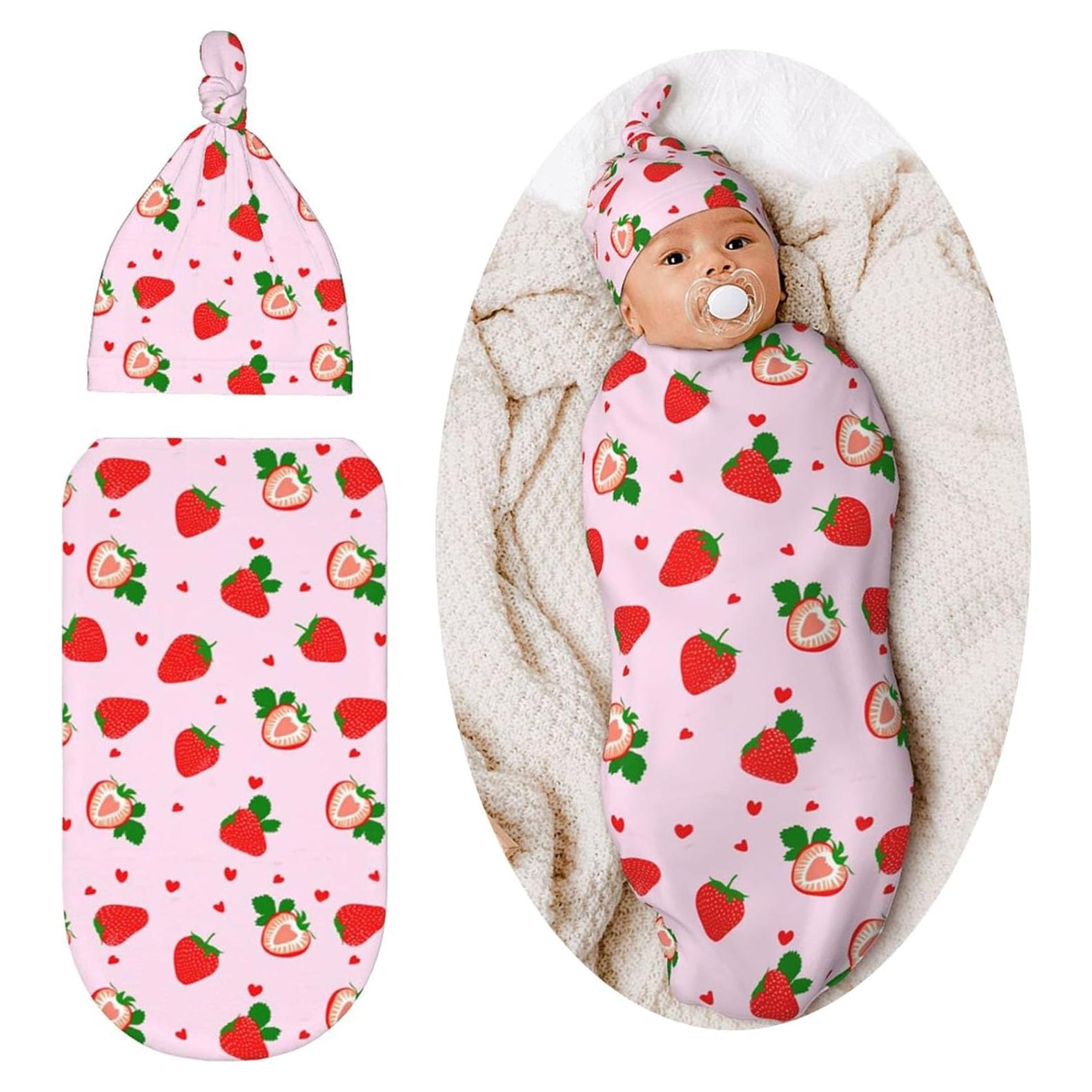 Manta de Envolver Fresa Lcokin para Recién Nacidos 52.8x29 cm