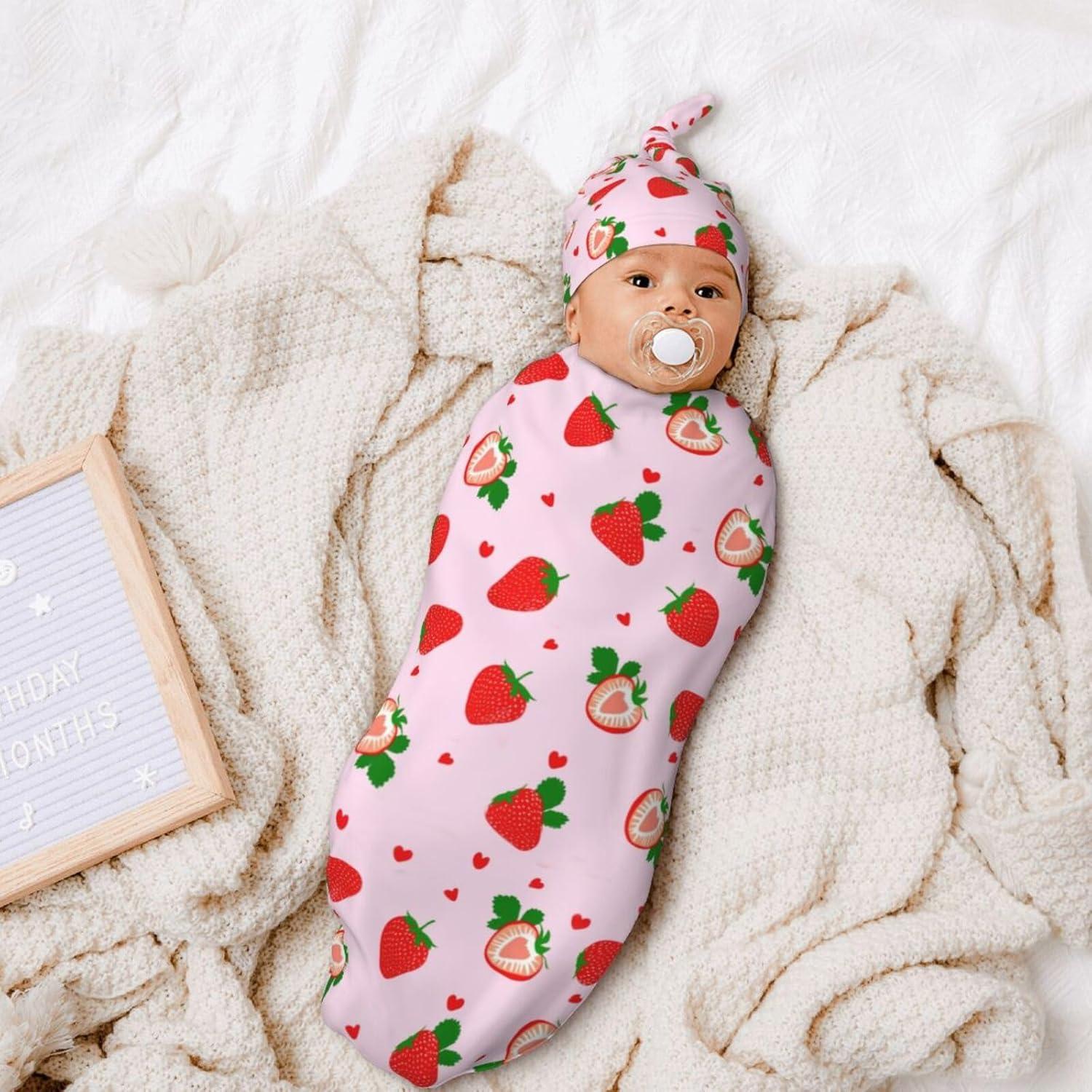 Manta de Envolver Fresa Lcokin para Recién Nacidos 52.8x29 cm