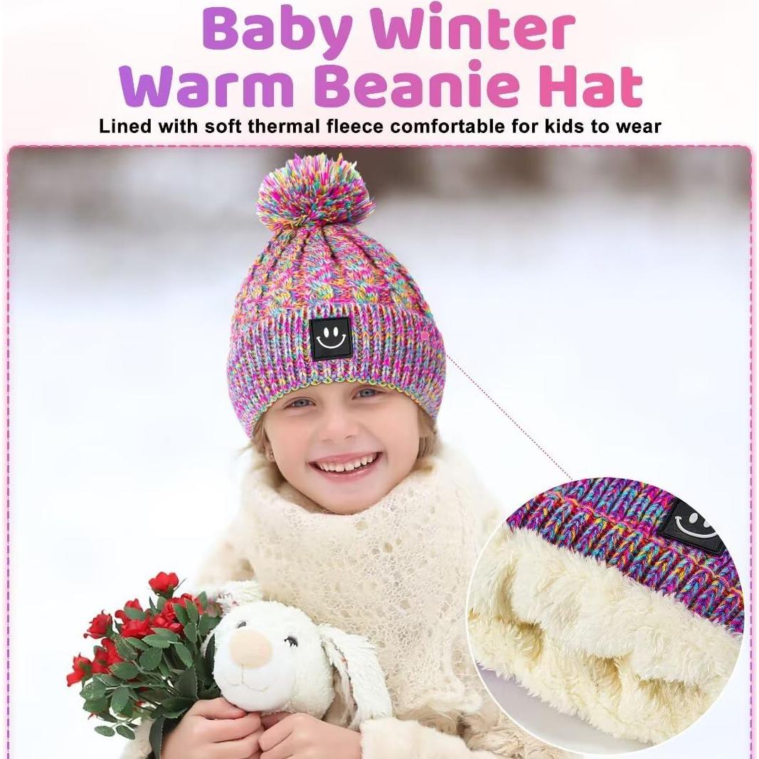 Gorro Beanie para Bebé Hispeka 3 Paquetes con Pompones
