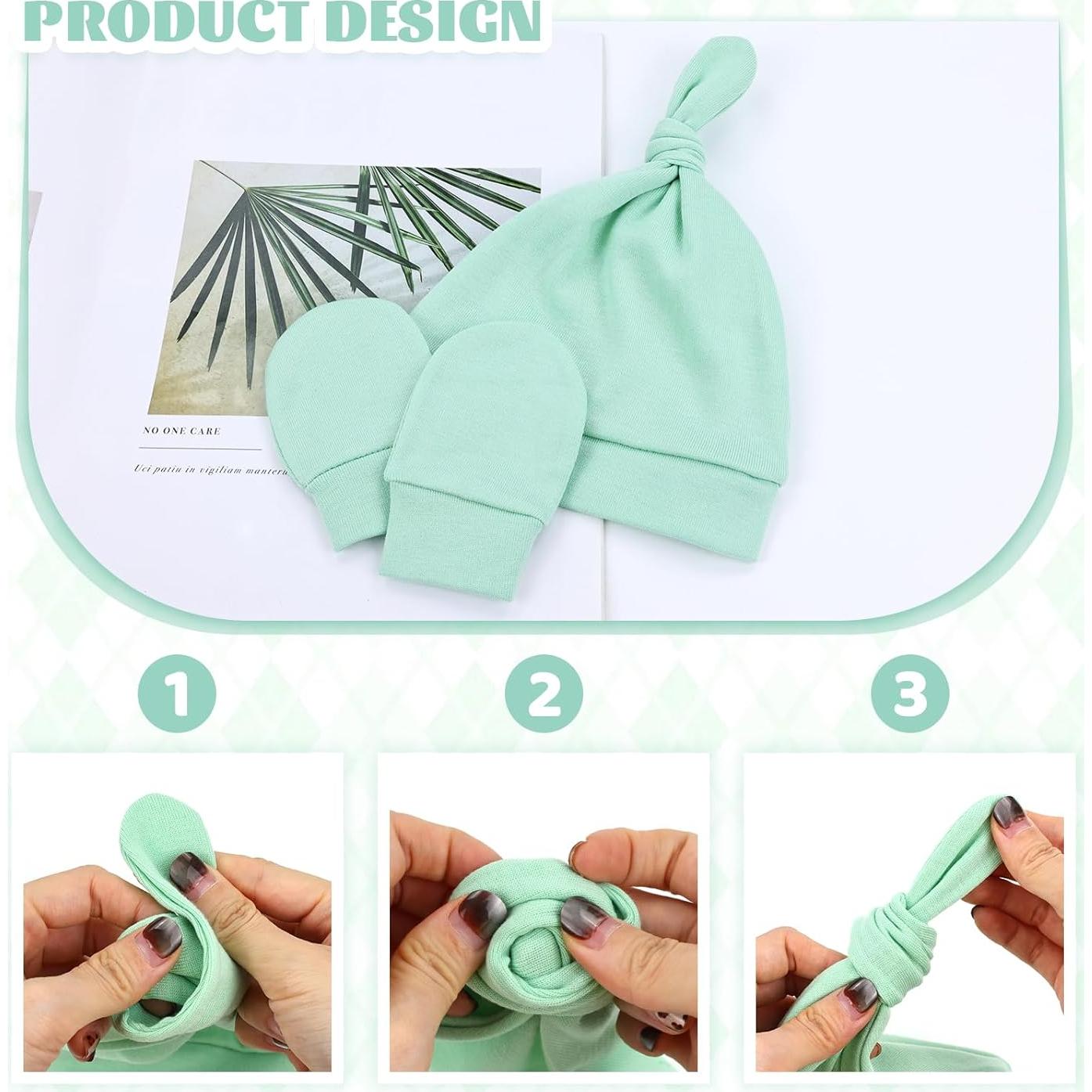 Cinaci 6 Conjuntos Gorro Turbante y Mitones Bebés 3-9 Meses