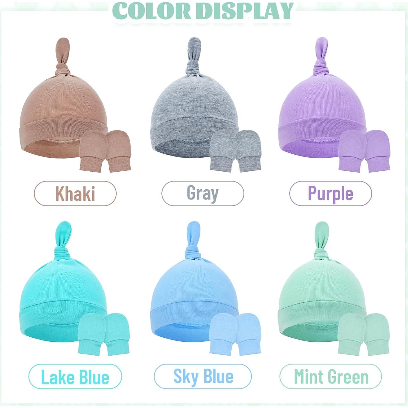 Cinaci 6 Conjuntos Gorro Turbante y Mitones Bebés 3-9 Meses