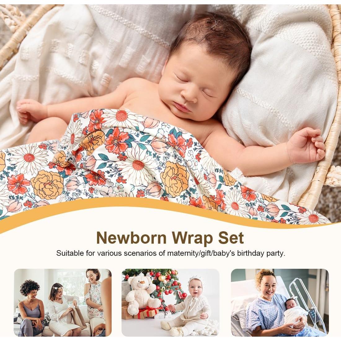 Manta Envueltos Floral ZURLEFY para Bebé con Gorro y Lazo