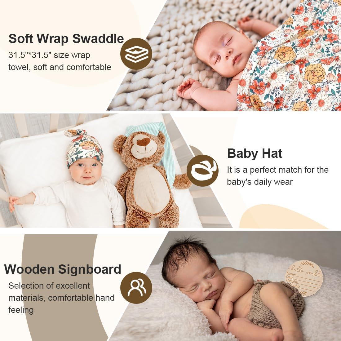 Manta Envueltos Floral ZURLEFY para Bebé con Gorro y Lazo