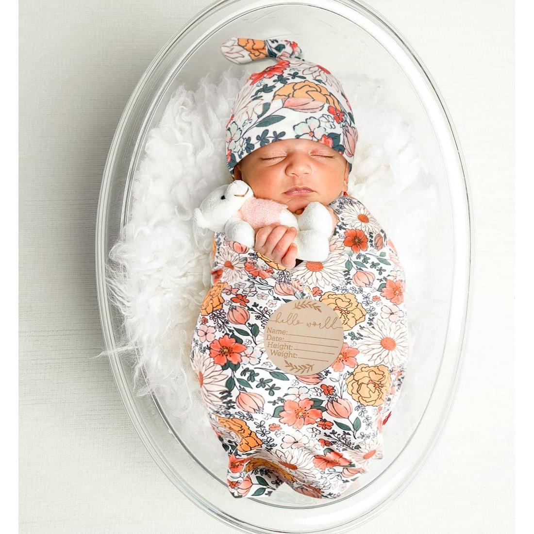 Manta Envueltos Floral ZURLEFY para Bebé con Gorro y Lazo