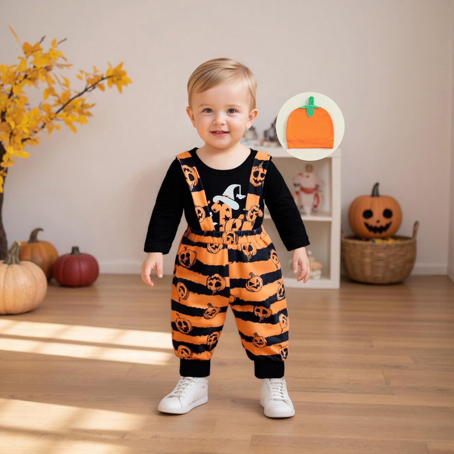 Conjunto Halloween Bebé Niño BemeyourBBs Monito Calabaza 3 Piezas