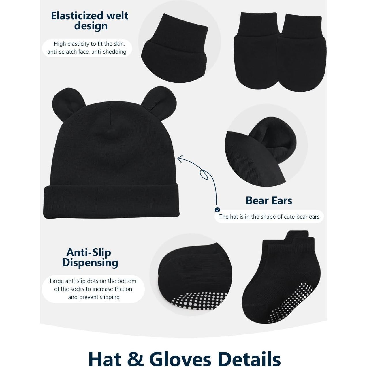 Conjunto de gorro, mitones y calcetines para bebés Zurlefy