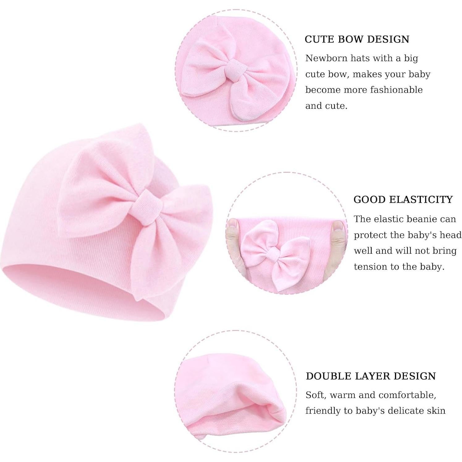 Conjunto Gorro y Manoplas Bebé Niña Rosa con Lazo 0-6 Meses