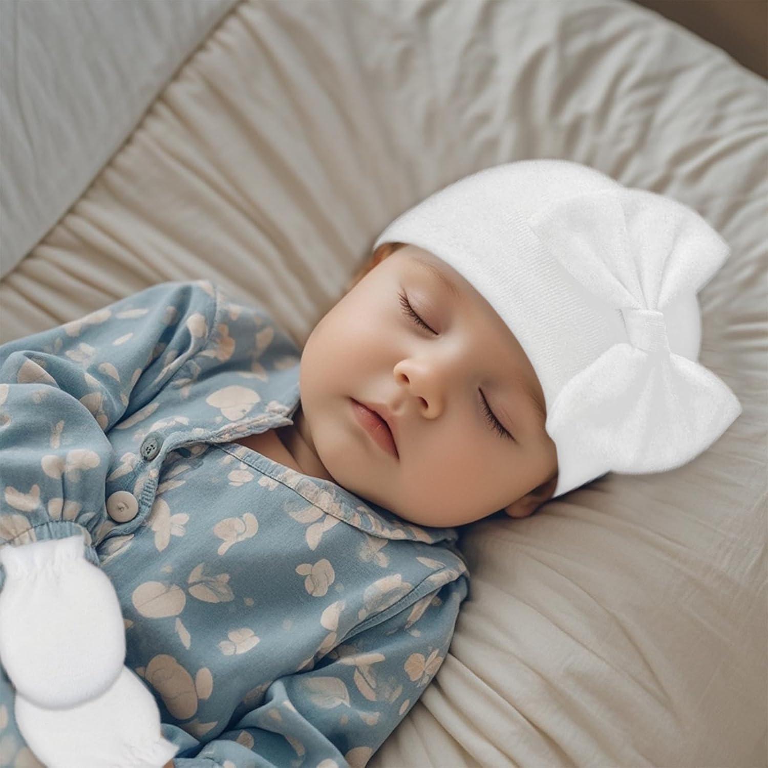 Conjunto Gorro y Manoplas Bebé Niña Rosa con Lazo 0-6 Meses