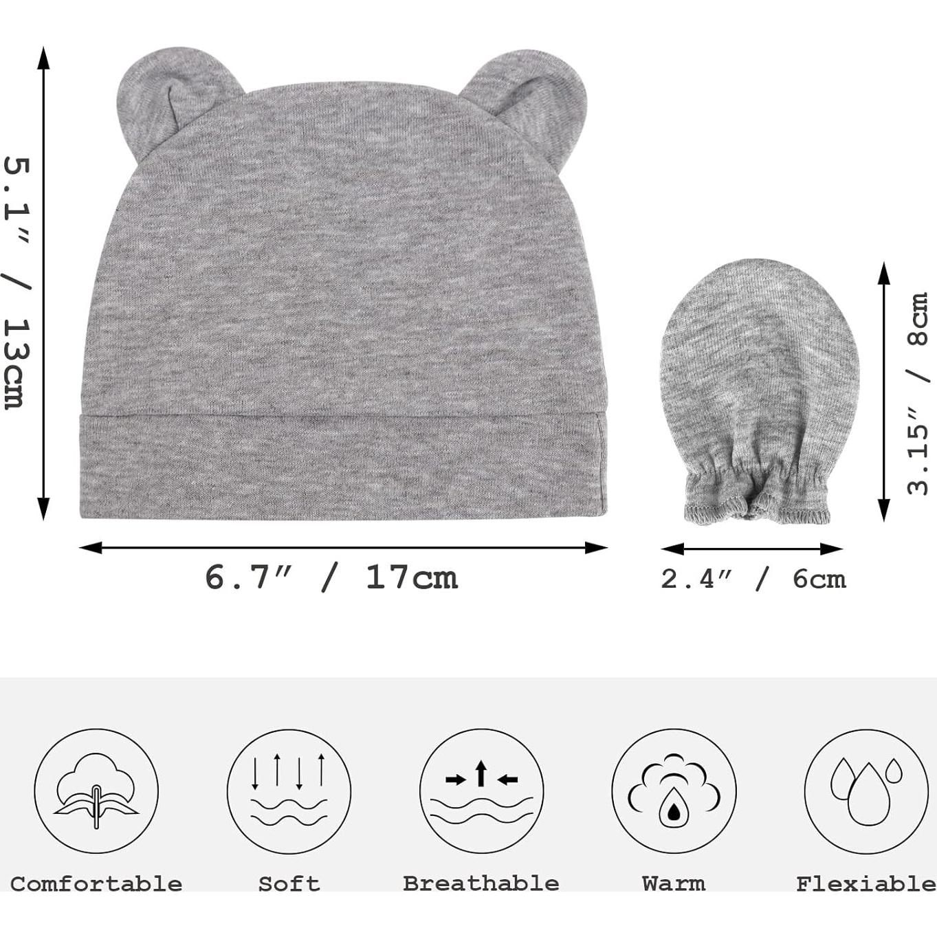 Conjunto Gorro y Manoplas Bebé AQOKKA 0-3 meses Orejas de Oso