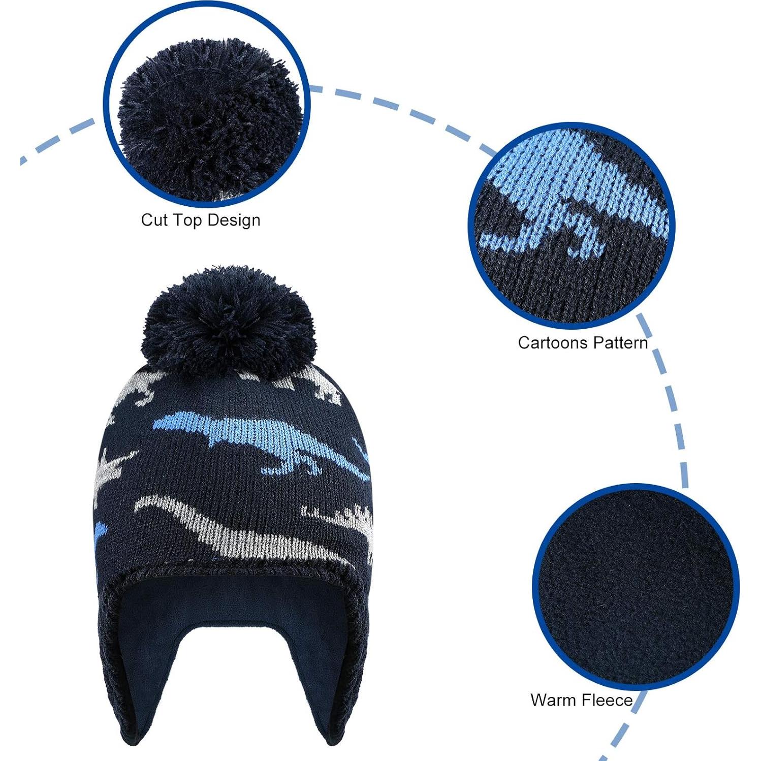Conjunto Gorro de Invierno y Mitones para Niños 4-5 Años Azul Marino
