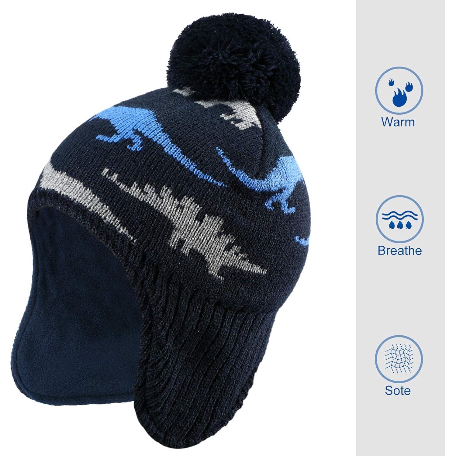 Conjunto Gorro de Invierno y Mitones para Niños 4-5 Años Azul Marino