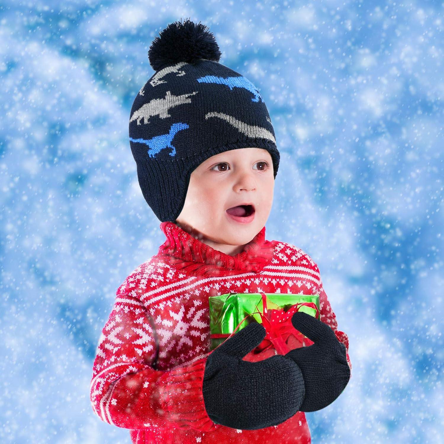 Conjunto Gorro de Invierno y Mitones para Niños 4-5 Años Azul Marino