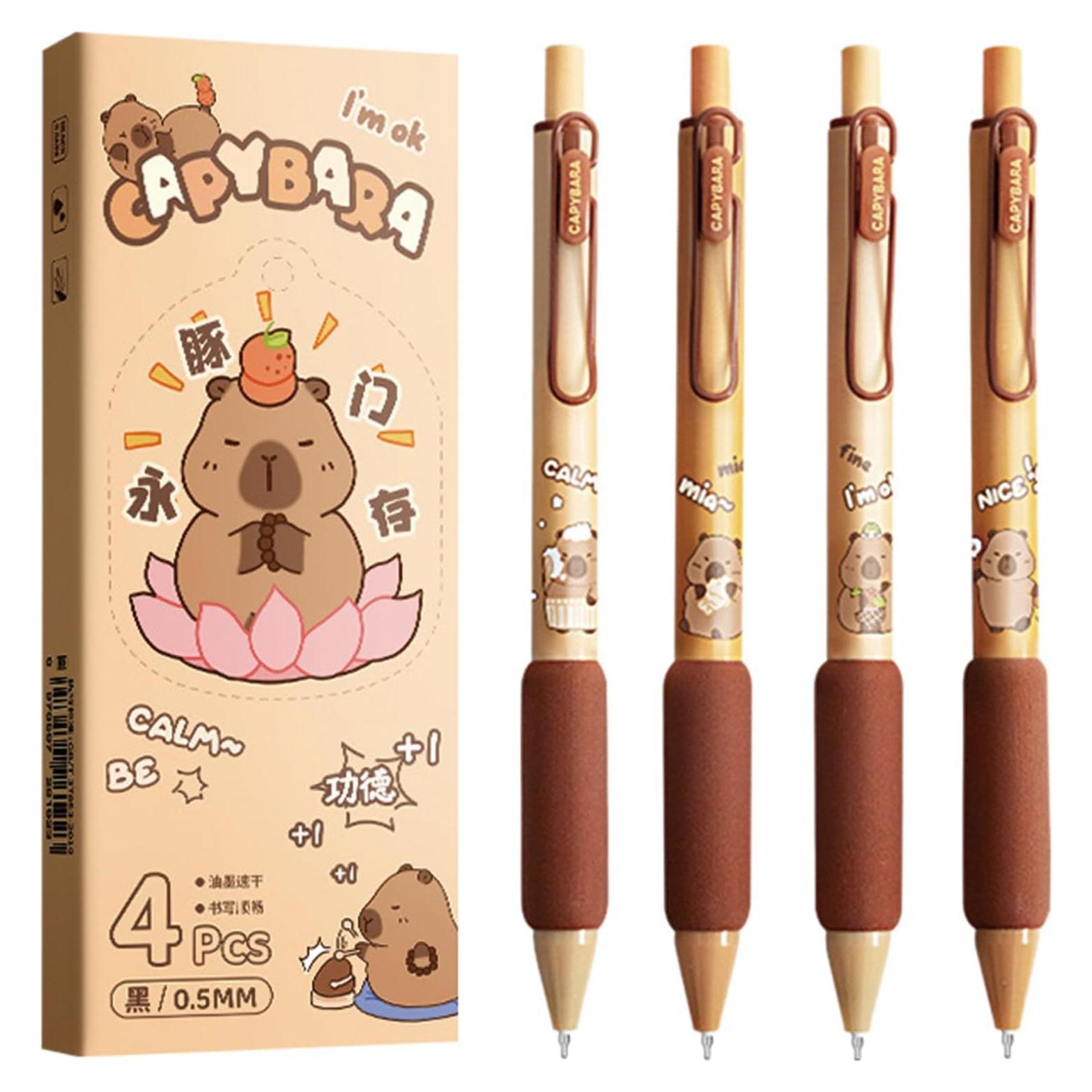 Bolígrafos Retráctiles de Gel MOZXIRZ 0.5mm Capibara - 4 Pcs