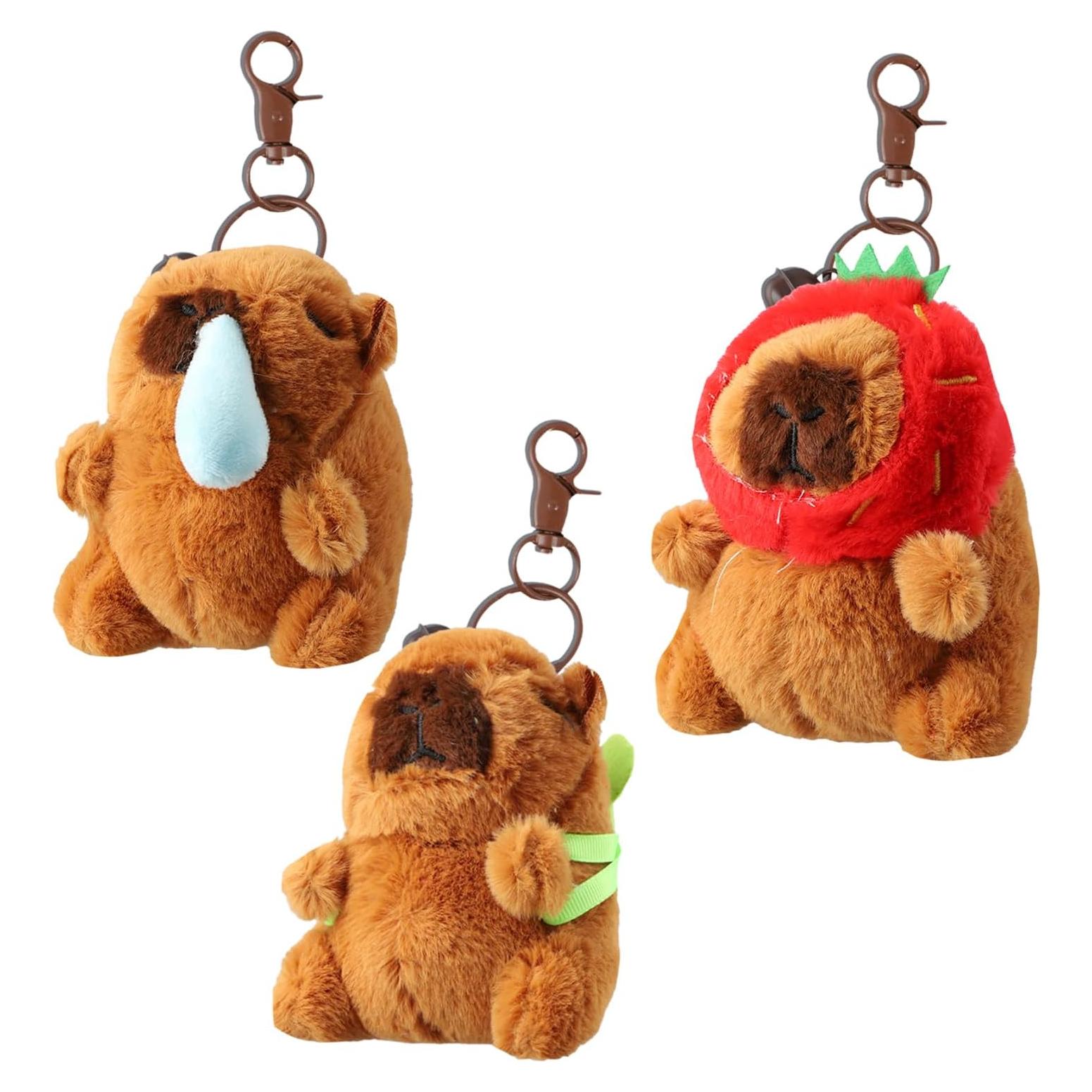Llavero de Peluche Capibara 3 Piezas Tortuga/Fresa/Moco