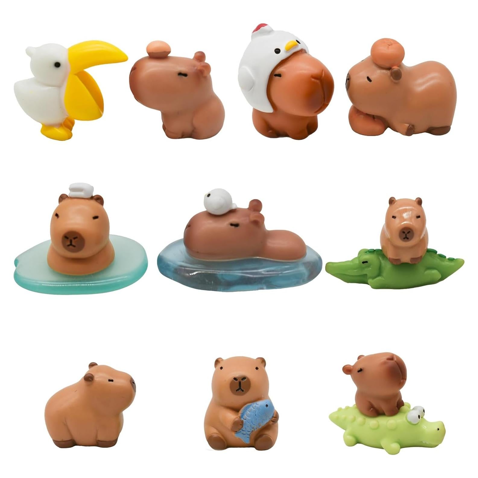 Set 13 Figuras Miniatura Capibara y Cocodrilo Pinenjoy