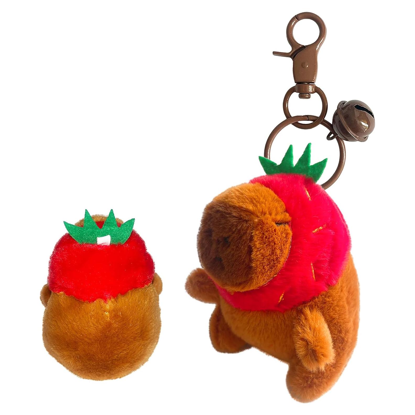 Llavero de Peluche Capibara con Sombrero de Fresa