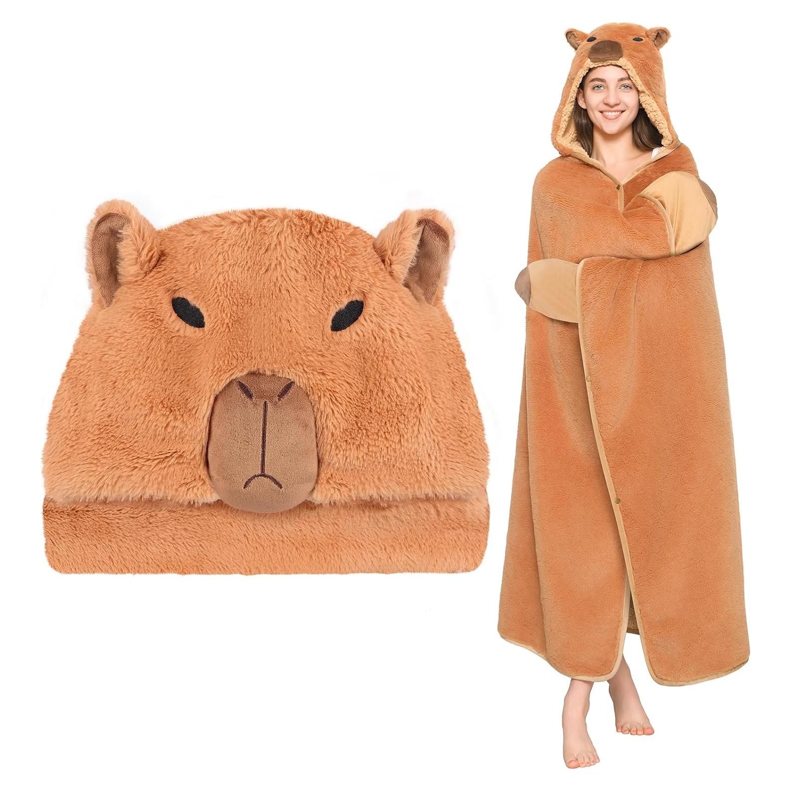 Manta con Capucha Capibara CozziPals 152x132 cm Suave y Cálida