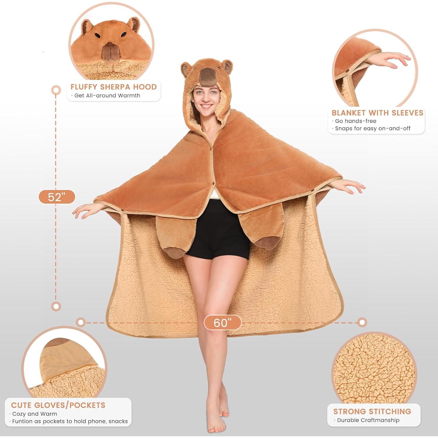 Manta con Capucha Capibara CozziPals 152x132 cm Suave y Cálida