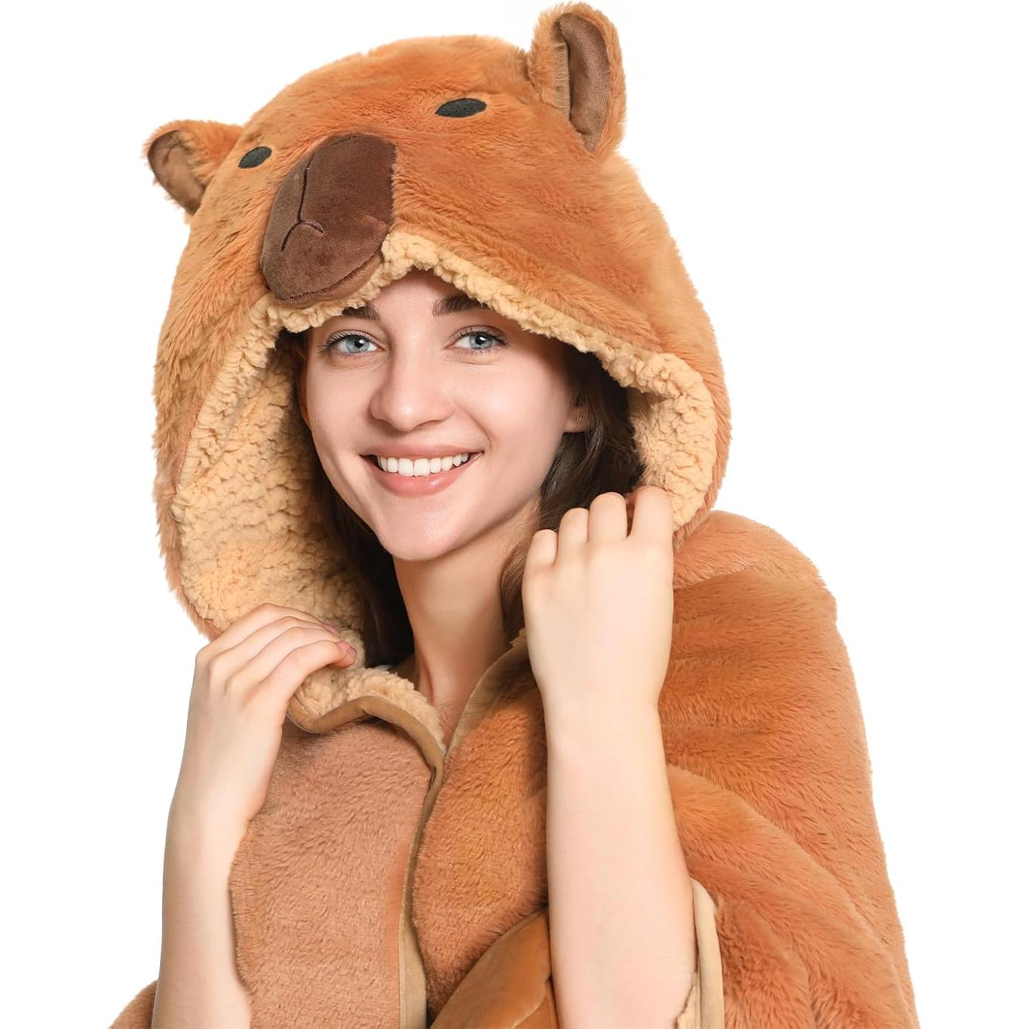 Manta con Capucha Capibara CozziPals 152x132 cm Suave y Cálida