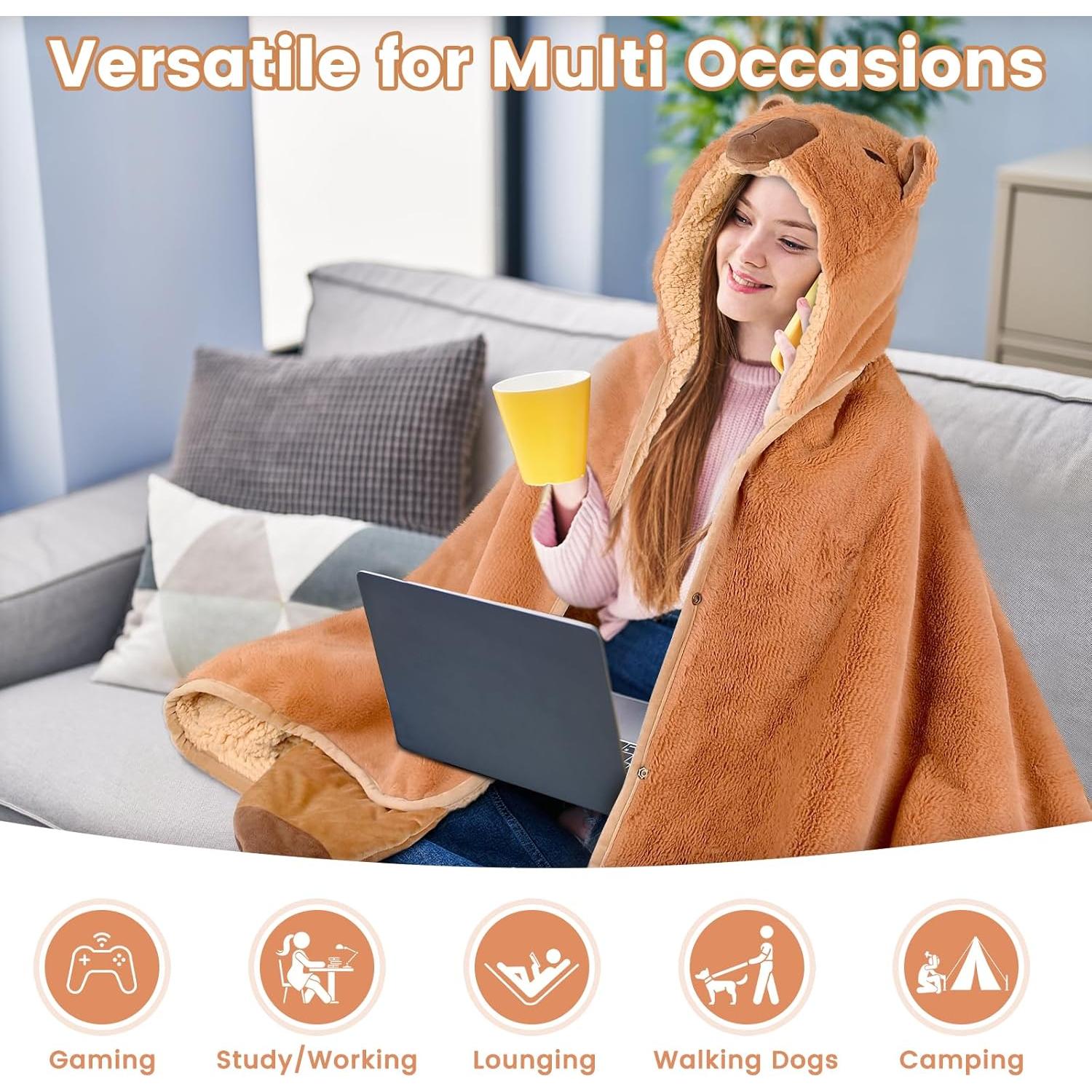 Manta con Capucha Capibara CozziPals 152x132 cm Suave y Cálida