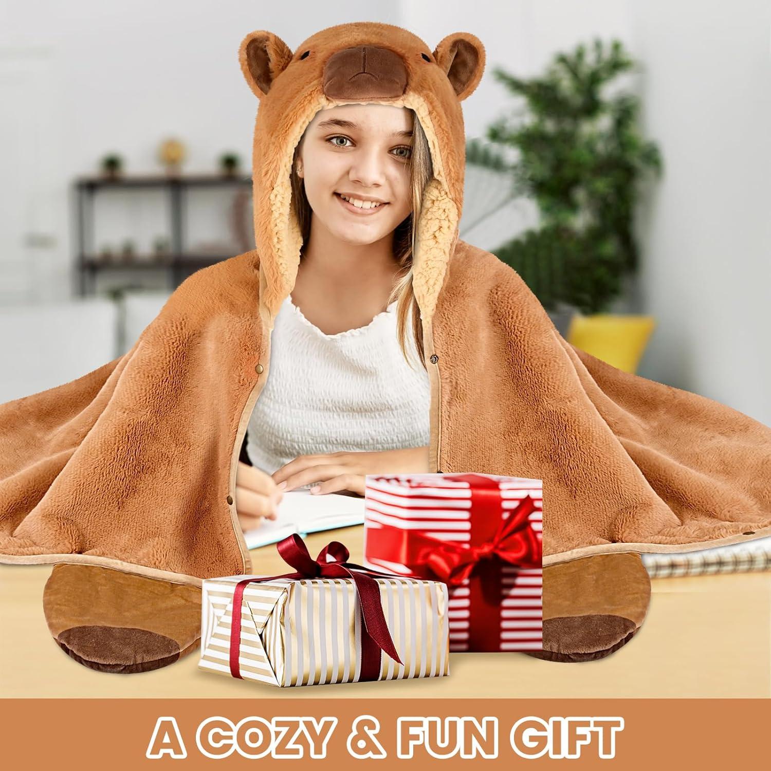 Manta con Capucha Capibara CozziPals 152x132 cm Suave y Cálida