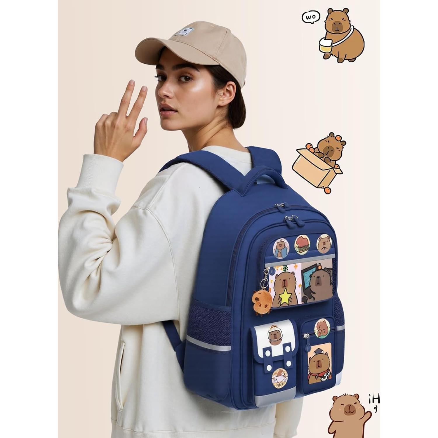 Mochila Impermeable Kawaii SJIE Capibara 600cl con Accesorios