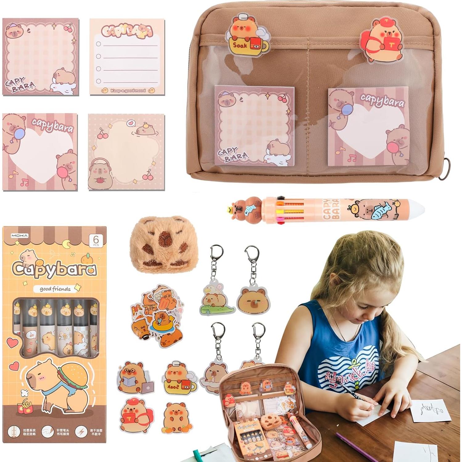 Set de Papelería Kawaii Capybara Lebaley - 8 Artículos