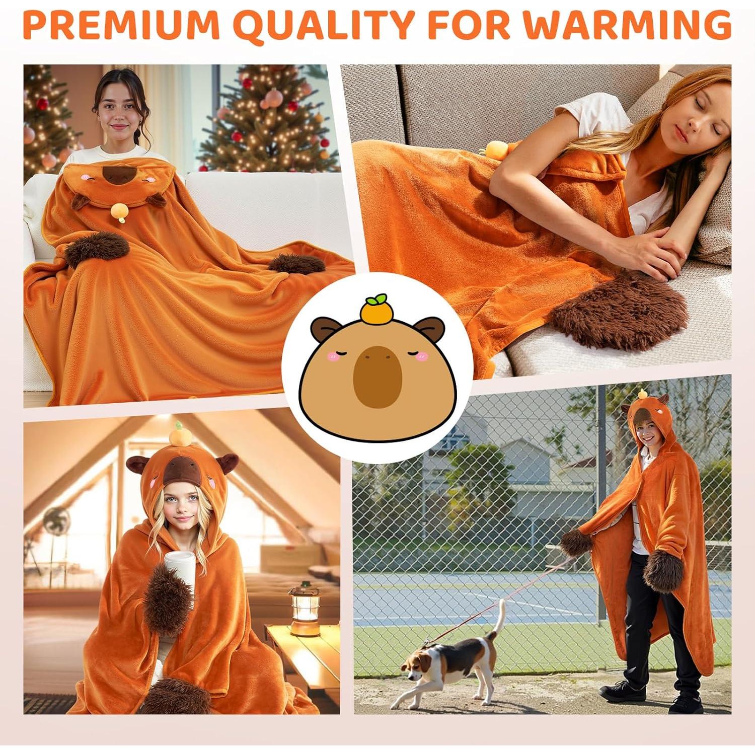 Manta con Capucha de Capibara Mewaii - Franela Suave 157x132 cm